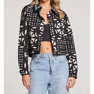 Saltwater Luxe Black & White Embroidered Eyelet Cropped Jacket – Size S (NWT)